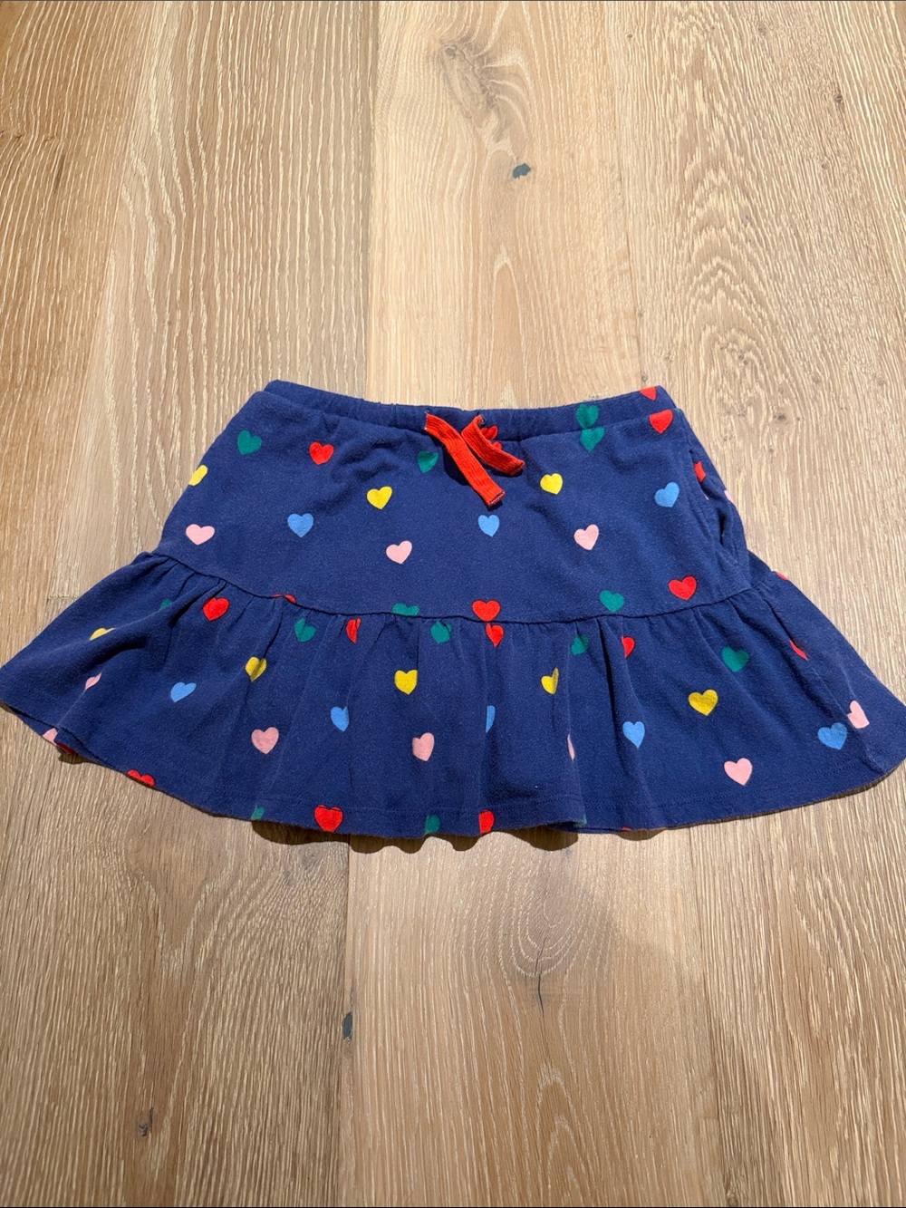 Mini BODEN Girls Navy Heart Print Ruffle Skort